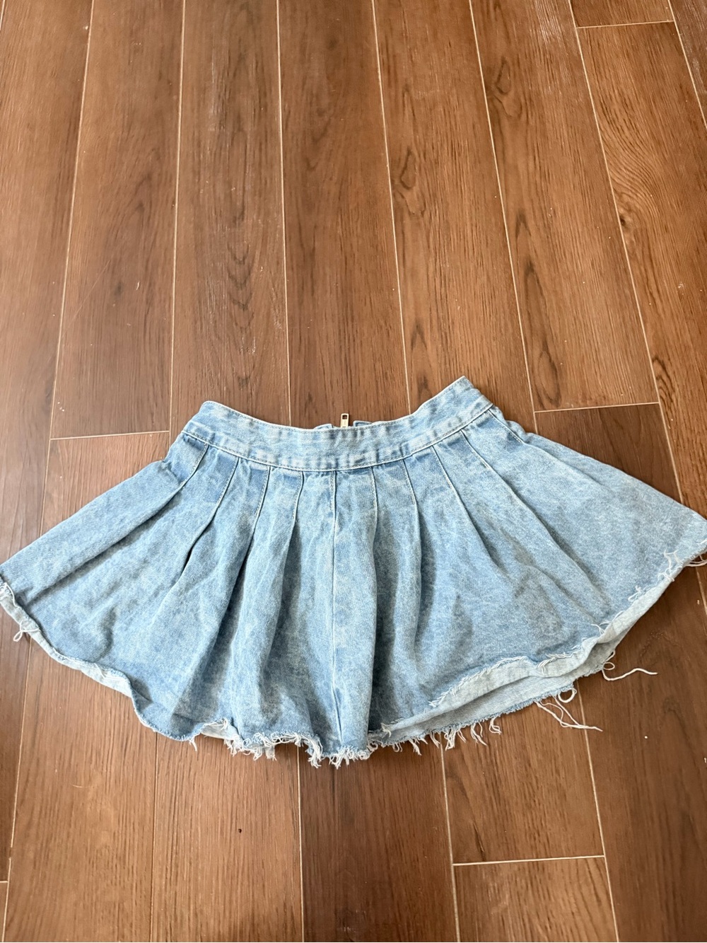Light Blue Denim Pleated Mini Skirt